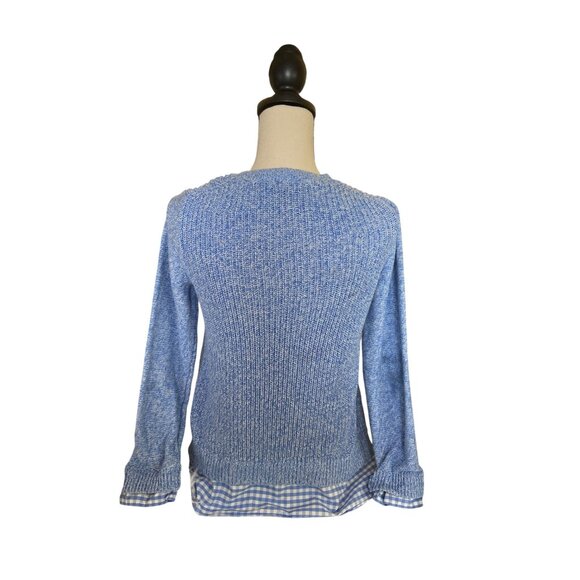 Talbots Sweater Womens M Blue Knit Gingham Hem Pima Cotton Phoebe Buffay - Picture 2 of 8